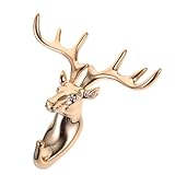 WEKADRIN 1 Stück Dekohaken mit Hirschkopf Handtuchbügel Hirsch Wandaufhänger Kleiderbügel wall hooks gardarobenhaken kreativer Aufhänger für Kleinigkeiten Wandorganisator Haken Harz Golden