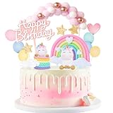 AOTWAN Einhorn Tortendeko Geburtstag, Tortendeko Einhorn Mädchen Neu, Einhorn Kuchen Topper Set, Macaron Kuchen Deko für Kinder Mädchen