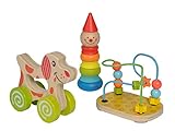 Eichhorn - 100003750 -Lernspielset,Geschenkset, 3 teilig,bestehend aus Steckfigur Clown, Motorikschlaufe, Schiebehund, Birkenholz, für Kinder ab 12 Monaten
