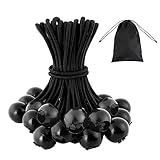 ROMON 25 Stück Spanngummis mit Kugel, Planenspanner mit Kugel 15cm, Gummispanner mit Kugel Inklusive 1 Aufbewahrungstasche für Planengummi, Zelte, Plakate, Banner, Pavillions (Schwarz)