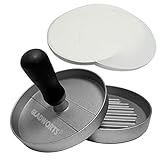 Gladworts Burgerpresse Antihaft + 100 Backpapier, Burger Pattie Presse Hamburger Patty Maker-Backform-Set für BBQ-Grill, Ø 12 cm