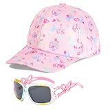 BTHRORO Baseballkappe für Mädchen Sonnenbrille Kinder, Schmetterlinge Sommer Basecap Verstellbare Sonnenhut UV-Schutz Kindersonnenbrille für Mädchen Sommer Sonnenschutz Zubehör
