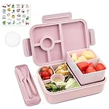 Bugucat Brotdose Kinder mit Fächern 1300ML 3PCS, Lunchbox Kinder Auslaufsicher mit 4 Fächern, Bento Box Lunch Box mit Fächern für Kinder Erwachsene, Frühstücksbox Vesperdose für Jungen&Mädchen Rosa