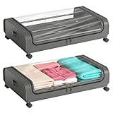 Unterbett Aufbewahrungsbox 2 Stück Unterbettkommode mit Rollen Deckel 48L Metallrahmen Bettkasten Organizer Aufbewahrungstasche Faltbare Unterbettbox für Kleidung Schuhe Decken Bettwäsche,Grau
