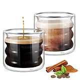 ecooe Einzigartige Spiralförmig Gläser 120ml Espresso Gläser Doppelwandige Espressotassen Glas 2er Set, Doppelwandig Kaffeegläser Teegläser Espresso Tassen Set für Tee, Milch, Geschenk für Frauen