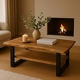 SAM Couchtisch 115x65 cm Patrick, Sofatisch mit Ablage, Akazienholz massiv + naturfarben + lackiert, Beistelltisch mit schwarzem U-Metallgestell, echte Baumkante