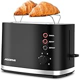 Aigostar Energy - Toaster 2 Scheiben mit Brötchenaufsatz, extra breite Toastschlitze & Brotzentrierung, 6 Bräunungsstufen, Abbruch-, Auftau- & Aufwärmfunktionen, Krümelschublade, 800W, Schwarz