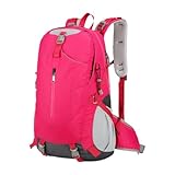 pistro Wanderrucksack Kletterrucksack Tagesrucksack 53x33x23cm Nylon Outdoor Rucksack mit Mesh-Rücken für Trekking Radfahren Camping- Rose Rot