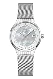 GLOCK Damen Quarz Uhr | 35mm Gehäuse | Armbanduhr mit Silbernem Edelstahlgehäuse | Perlmutt Zifferblatt | Silbernem Mesharmband | 10ATM | GW-28-1-18