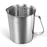 Newness Messbecher Edelstahl, 1000 ML [3 Messskalen, einschließlich Cups Skala, ML Skala, OZ Skala] Edelstahl-Messbecher Milchkännchen mit Markierung mit Griff, Messkanne Milk Pitcher