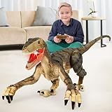 Fernbedienung Dinosaurier Spielzeug,Elektronisch Gehender Velociraptor mit LED-Beleuchtung&Realistische Simulation Geräusche,2,4 GHz Velociraptor Spielzeug,Beste RC Dinosaurier Geschenke für Kinder