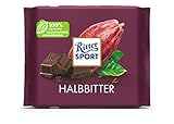 Neues Design: RITTER SPORT Halbbitter 100 g, Bitterschokolade mit 50 % Kakao, zart-herbe, dunkle Tafelschokolade, Schokolade aus edlen Kakaobohnen Nicaraguas