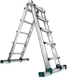 Aluleiter Mehrzweckleiter 4x5 Sprossen Teleskopleiter Multifunktionsleiter Aluleiter Klappleiter Anlegeleiter Bockleiter Schiebeleiter beidseitige Steh und Treppenleiter
