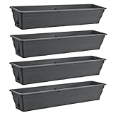 4X Balkonkasten 100cm Blumenkasten mit Wasserspeicher anthrazit, 25 L - Blumenkästen wetterfest Pflanzkasten mit Einsatz Lange Balkonkästen für Garten und Balkon witterungsbeständig, Anthrazit/Grau