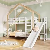 FEZTOY Kinderbett Baumhaus 90 x 200 cm mit Rutsche & Leiter — Etagenbett für Kinder — 2X Lattenrost bis 100 kg — Hausbett aus Massivholz