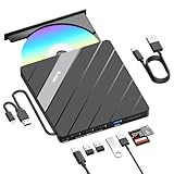 SUIDEK Externes CD DVD Laufwerk für Laptop, tragbarer CD/DVD +/-RW Brenner, CD-Player, 8-in-1, USB 3.0&USB-C-Hub mit SD-/Micro-SD-Kartenleser, kompatibel mit Laptop, PC, Windows, Linux