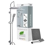 Duschset Edelstahl Duschsystem ohne Armatur, mit Regendusche (176,5 x 176,5 mm) und Handbrause, Regendusche ohne Armatur - Dusche komplett - Chrom Duschwand für Badewanne, Duscharmatur Komplettset