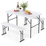 COSTWAY Bierzeltgarnitur klappbar, 3-teilige Biertischgarnitur, 2 x Bierbänke & 1 x Biertisch, kleine Bierbankgarnitur, 108cm Festzeltgarnitur, Gartenmöbel Set für Festzelt, Camping, Garten