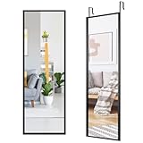 RELAX4LIFE Wandspiegel Metallrahmen, Spiegel Hartglas, Ganzkörperspiegel Wand- & Türmontage, Türspiegel mit 3-stufig verstellbarem Haken, Hängespiegel für Schlafzimmer Garderobe Eingang (Schwarz)
