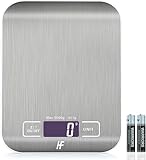 HomeFashion Küchenwaage Edelstahl, Hochpräzise 5kg 1g Digitalwaage mit LCD Display, Tara-Funktion, 6 Maßeinheiten, Batterien inklusive
