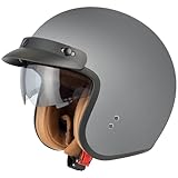 Jethelm mit Visier by BS Way: Hochwertiger Motorradhelm, ECE-Zertifiziert für Herren und Damen - Ideal für Roller, Moped, Mofa und Scooter - Retro Helm Design, Halbschalenhelm Matt Grau
