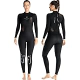 TOVCHEI Damen Neoprenanzug 3MM Einteiliger Langärmeliger Warmer Kältebeständiger Tauchanzug Anti-Quallen Zum Surfen, Schnorcheln, Segeln,Schwarz,L