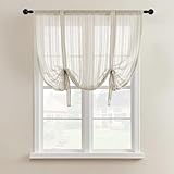Lsimeru Creme Raffrollo Leinenoptik Gestreift mit Tunnelzug Bändchenrollo Halbtransparent Raffgardinen Scheibengardinen Rollos Kurz Gardinen Landhausstil Shabby Chic 140x100