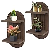 2 Stück Wandregal Holz Boho Wanddeko, 30x15cm Doppelschichtig Boho Regenbogen Wandregale, Regale Wandablagen, Holz Wand Deko, holz Vintage Landhausstil Regal für Wohnzimmer, Badezimmer, Büro