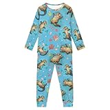 Chririnla Schlafanzug-Set für Kinder im Alter von 3–16 Jahren, langärmelig, Nachtwäsche, Oberteil und Hose, 2-teilig, weicher Schlafanzug, Teenager, Nachtwäsche, Winter-Outfits, Niedlicher Otter, 13