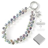 BelleVive Kristall-Handgelenkband für Mobiltelefone, Handy-Anhängerkette, Schlüsselanhänger, Perlen-Handyband mit Haltelasche, Freisprech-Armband, Handgelenk-Griffband für Frauen, Blau
