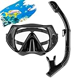 Schnorchelset Erwachsene, Schnorcheln Set mit Taucherbrille und Dry Schnorchel, Anti-Fog Anti-Leck Schnorchelmaske aus Gehärtetem Glas, für Tauchen Schnorcheln Schwimmen (Schwarz)