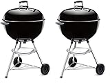 Weber Bar-B-Kettle Holzkohlegrill, Ø 57cm Grillfläche, BBQ Grill mit porzellanemaillierten Deckel & Kessel, Dreibein-Ständer & Räder, verchromter Grillrost, 1331004, schwarz (Packung mit 2)