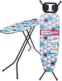 EUROGOLD® Premium Bügelbrett 120x38cm [TURBOBEZUG] - Bügeltisch mit rutschfesten Füßen (Made in Europe) Bügeltisch Ironing Board - Stabil & Höhenverstellbar - Bezug aus 100% Baumwolle (Lagune)