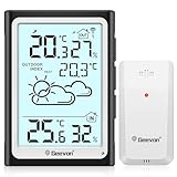 Geevon Wetterstation Funk mit Außensensor, Wetterstation mit Vorhersage Thermometer Hygrometer Innen Luftfeuchtigkeitsmesser Innen und Außentemperatur (246275 Ohne Batterien)