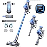 BuTur Kabelloser Staubsauger, 450 W, 38 kPa, Blau, mit Ladestation, bürstenloser Motor, Touchscreen, automatische Anpassung der Saugkraft, für Zuhause und Büro