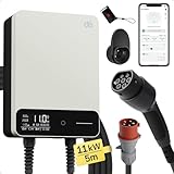 dé Typ 2 Wallbox 11kW mit APP und RFID, 6-16A 3-Phasen EV-Ladegerät 400V mit 5m Ladekabel und Kabelhalter für BEV/PHEV, RCD Typ-B & IP54-Schutz, effiziente Ladestation für Zuhause, weiß