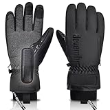 devembr Skihandschuhe mit Handgelenkschutz und Untermanschetten-Design, Snowboardhandschuhe Touchscreen, Schwarz, XS