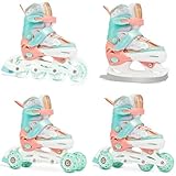 RAVEN 4in1 Inline Skates Triskates Rollschuhe Schlittschuhe Inliner für Kinder Mädchen verstellbar Isla Orange/Mint (Orange/Mint, 30-33 (18,5cm-20,5cm))