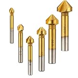 LAOYE 6 TLG. 90° Kegelsenker Satz Set HSS Senker mit Automatik Center Loch mit Titan-Beschichtungen Ø 6,3-20,5 mm Kegelsenkersatz Senkbohrer