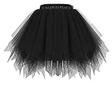 bridesmay Damen Tüll Rock Petticoat Unterrock Kurz Ballett Tutu 50er Rockabilly Tütü Mini Rock Karneval Kostüm Crinoline Schwarz Black L