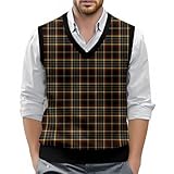 Generisch Herren Business West Ärmellose Pullunder Slim Fit Strickweste Argyle V-Ausschnitt Pulloverwestee Herbst Winter Wollweste für Männer 02-Braun L