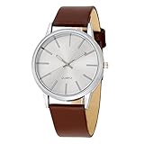 Ziyan Herren Uhr Flache Analog Quarz Klassisch Mode Edelstahluhr Armbanduhr mit Leder Armband (braun)