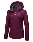Outdoor Ventures Damen Wasserdichte Softshelljacke Winddichte Übergangsjacke mit Kapuze Leichte Sportjacke Funktionsjacke zum Radfahren, Wandern, Burgunderrot 46