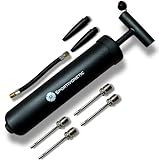 SPORTIVONETIC® Ballpumpe mit 4 Metallnadeln - 2 Kunsstoffnadeln - 1 Schlauch - geeignet für jeden Sportball Fußball, Volleyball, Basketball, Gymnastik Ball, Luftpumpe klein mit Nadel Nadeln schwarz