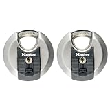 MASTER LOCK Disc-Vorhängeschloss [Schlüssel] [Edelstahl] [Außenbereich] [2er-Pack] M40EURT - Ideal für Lagerräume, Garagen etc.