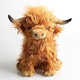 eamve 25cm große realistische Schottische Highland Bull Plüschtiere, weiche kuschelige Bauernhof Spielzeug