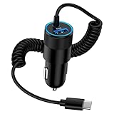 Zigarettenanzünder USB Adapter, AILKIN 3.4A Schnell Kfz Ladegerät mit 1.2M Spiralkabel USB C Ladekabel für Samsung Galaxy S24 Ultra/S23/S22/S21 FE/S20/A55/A15/A54/A14, Auto Ladegerät für iPhone 16/15