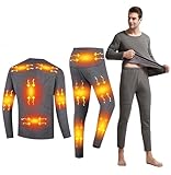 Beheizbare Unterwäsche Herren, USB Elektrisch Beheizte Thermo Unterwäsche mit 16 Heizzonen 3 Temperaturregelung, Thermounterwäsche für Winter Ski und Sport Motorrad, Jagd (Gray, 3XL)