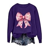 Herbst-Pullover für Damen, UK-Schleife, Sweatshirt, Damen, Valentinstag, Tops, langärmelig, Rundhalsausschnitt, Pullover, Tops, niedlicher Liebesdruck, lässige Sweatshirts, Übergröße, violett, S