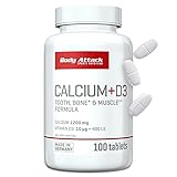 BODY ATTACK CALCIUM + D3 100 Tabs, hochdosierte 1200 Calcium, mit Vitamin D3 zur verbesserten Aufnahme, unterstützt Knochen, Muskeln und Zähne, frei von Aspartam, Made in Germany